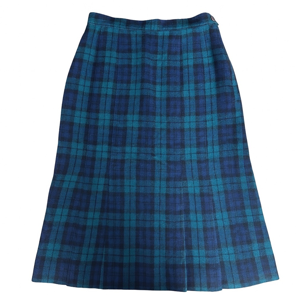 Vtg Pendleton Wool Pleated Tartan Wool Skirt Sz 8 Preppy, Black Watch Plaid